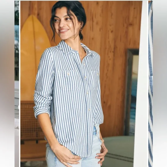 Faherty Legend Sweater Shirt in Navy Blazer Stripe - Picture 3 of 13